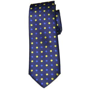 Gascoigne Silk Tie Navy Blue Yellow Polka Dot Men's